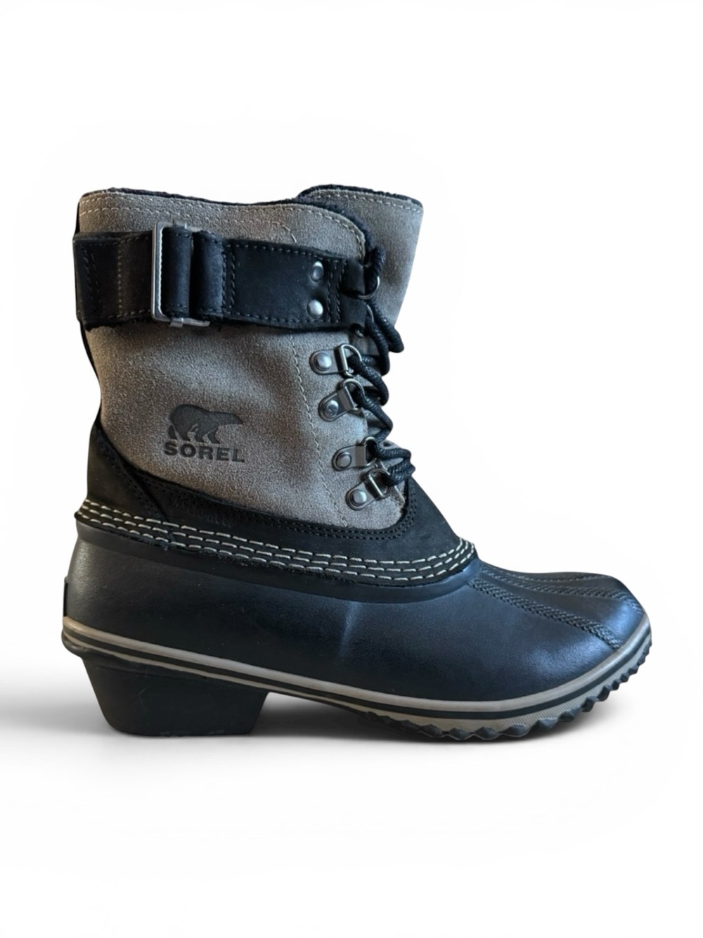 Sorel Winter Fancy Lace II Waterproof Duck Boots Outdoor Snow Black Gray 8